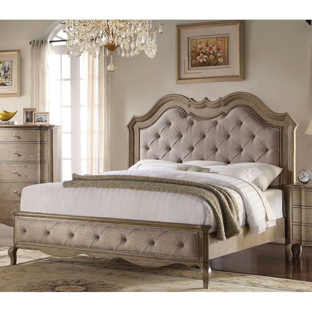 ACME Chelmsford Eastern King Bed in Beige Fabric  Antique Taupe-Boyel Living